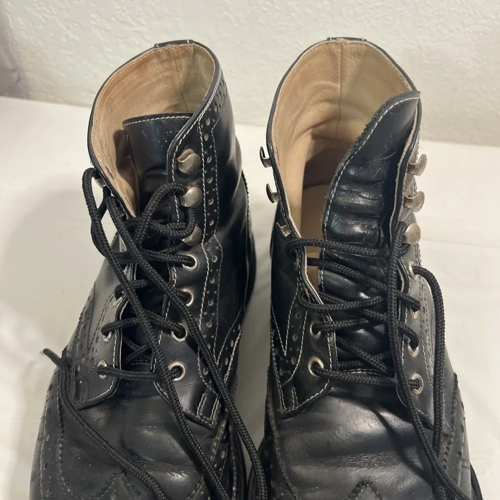 VTG Y2K 90s John Fluevog 7th Heaven Lace Up Black Boots Leather 10 Poland Moto